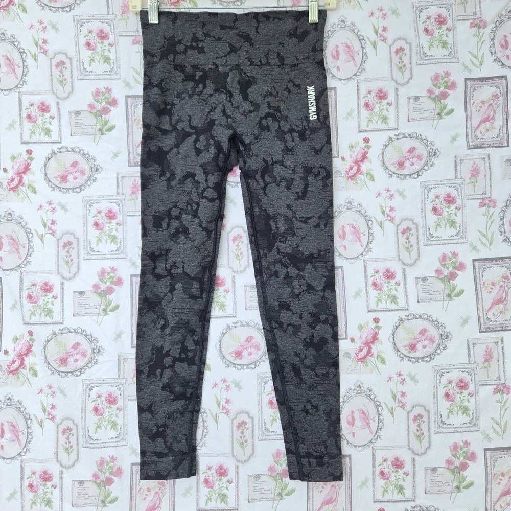 Gymshark Adapt Camo Seamless Leggings Gray Black‎ High Waisted Gym Womens S